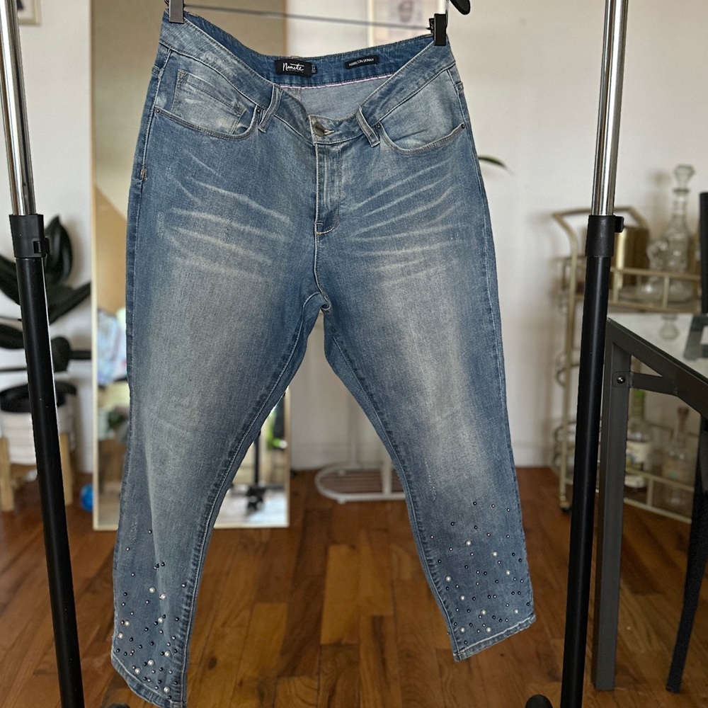 Pearl detail denim